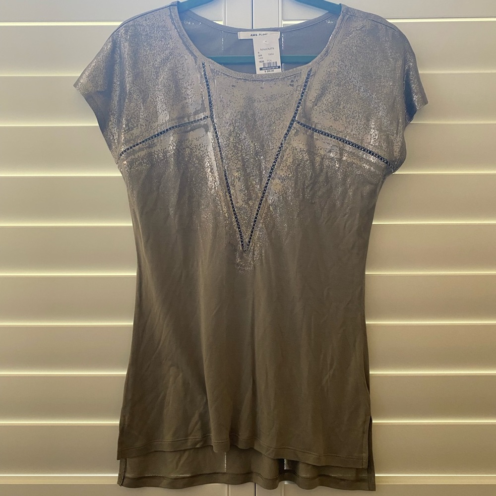 AMS Pure silver and grey top NWT
